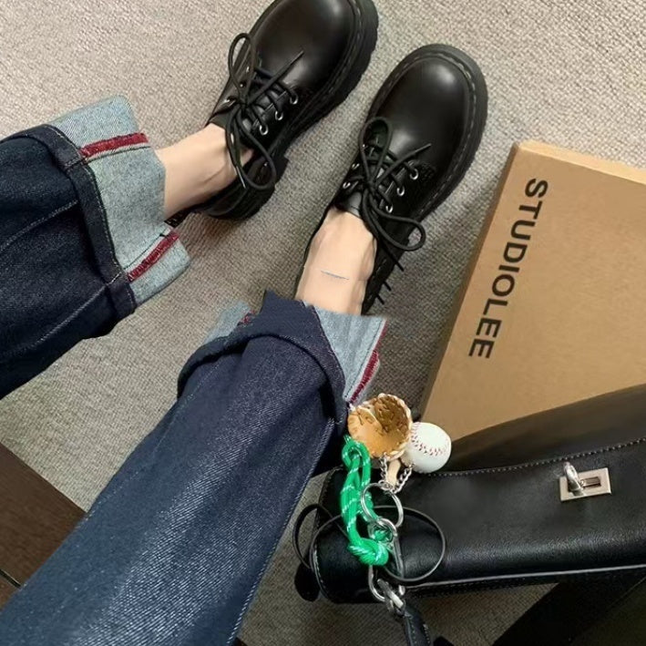 Classic British Style Lace Up Increased Thick Bottom Round Toe Leather Shoes