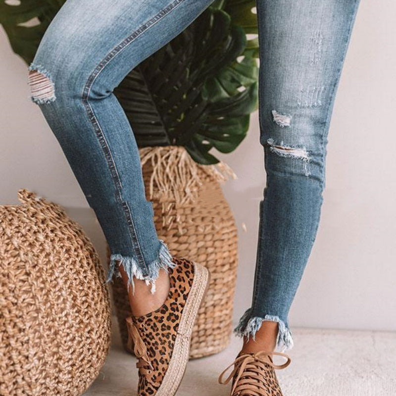 Flat Heel Leopard Print Lace Up Casual Women's Casual Pumps