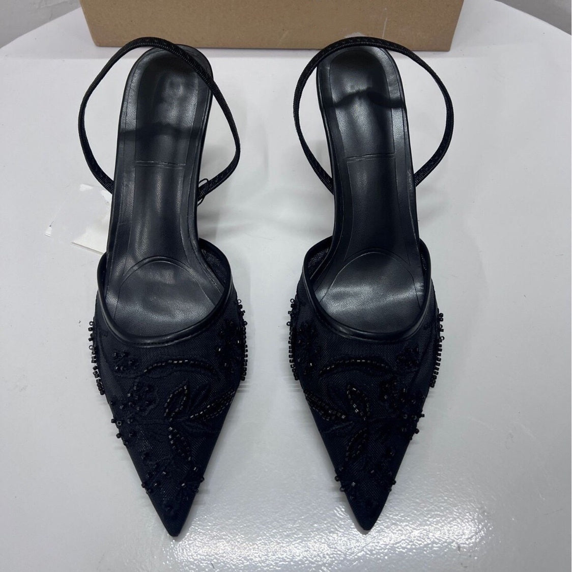 Spring New Product Women's Rear Strap Embroidered Mesh High Heels