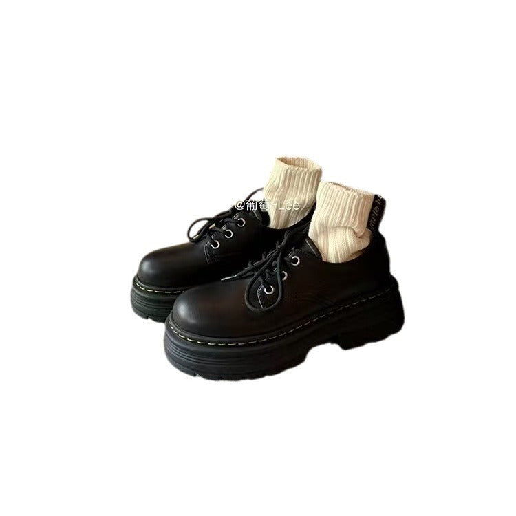 Classic British Style Lace Up Increased Thick Bottom Round Toe Leather Shoes