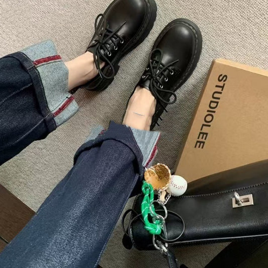 Classic British Style Lace Up Increased Thick Bottom Round Toe Leather Shoes